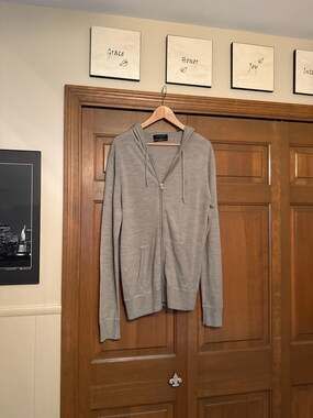 AllSaints Mode Merino Wool Full Zip Hoodie Heather Grey Size Large